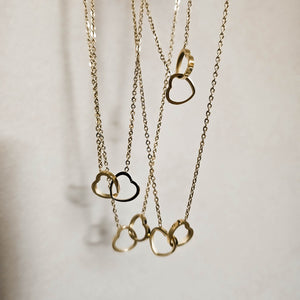 double heart  interlocking pendant, gold necklace by dorsya