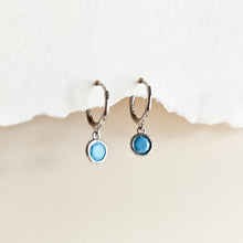 Load image into Gallery viewer, Cora Turquoise Charm Hoops in Silver