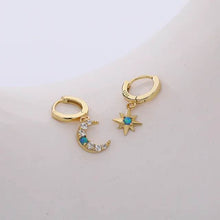 Load image into Gallery viewer, Mystic Star and Moon Gold Hoops