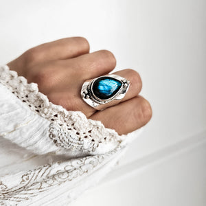 labradorite ring, gemstone ring, boho ring, statement ring, cocktail ring, adjustable ring, handmade ring, labradorite silver ring, silver ring, adjustable silver ring by dorsya