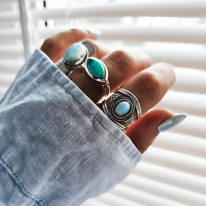 Iris Silver Boho Ring with Opal Gemstone