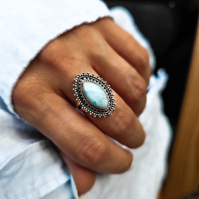 Stellamaris Silver Boho Ring with Larimar Stone