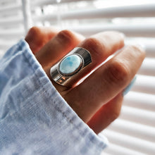 Load image into Gallery viewer, Cordelia Silver Boho Ring with Larimar Stone