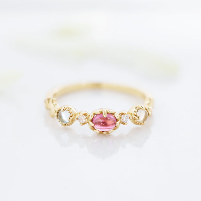 Tourmaline, Topaz and Lemon Quartz Ring in Gold, gemstone ring, gold jewellery, gift-Dorsya