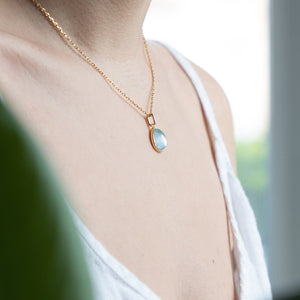 Blue Topaz Necklace - semi precious stone necklace, gold necklace, jewellery, gift for her, gemstone necklace- Dorsya