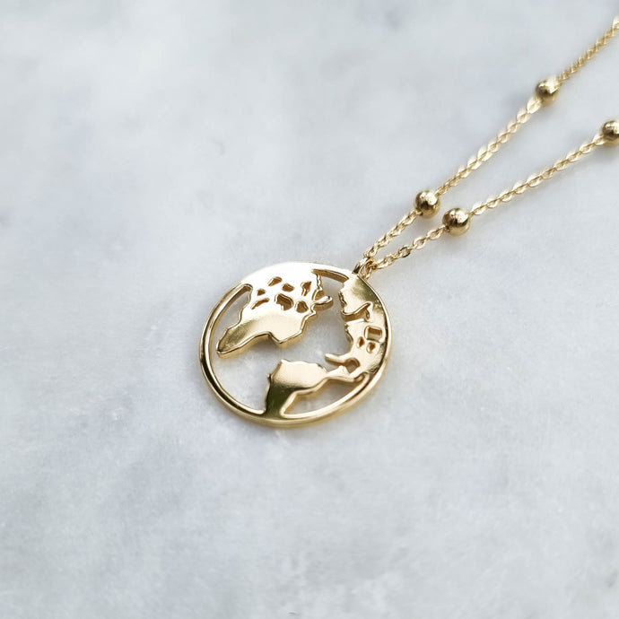 world map necklace, gold necklace, gold world map necklace, gold coin necklace  dorsya