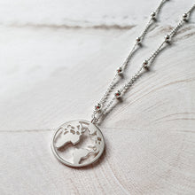 Load image into Gallery viewer, Silver world map necklace, silver necklace, world map pendant, accessory - Dorsya