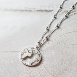 Silver world map necklace, silver necklace, world map pendant, accessory - Dorsya
