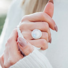 Load image into Gallery viewer, Dorsya - round shape moonstone sterling silver ring, boho ring, accessories, statement ring, gift for her, gemstone ring, meaningful jewellery