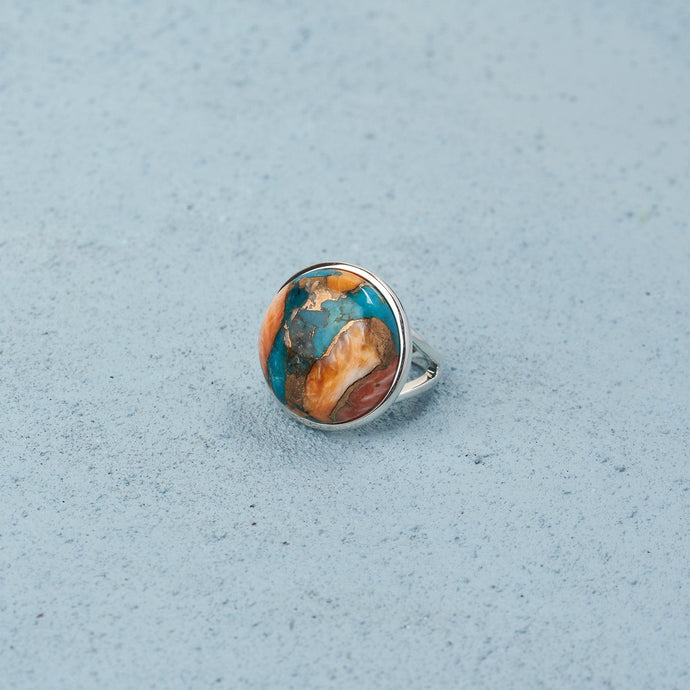 Spiny Oyster Turquoise Gemstone Ring in Sterling Silver, Statement ring, boho ring, gemstone ring, silver jewellery -- Dorsya