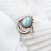 Load image into Gallery viewer, Larimar ring, gemstone ring, adjustable ring, boho ring, silver boho ring - dorsya