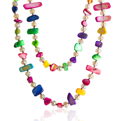 Long colourful beaded necklace