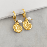 Athena Ammonite Hoops with Pearl Charm