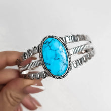 Load image into Gallery viewer, Turquoise Bay Silver Cuff Bangle with Turquoise Gemstone
