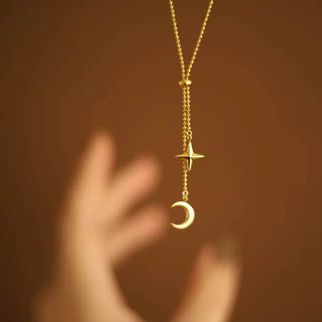 Celestial Star and Moon Gold Necklace