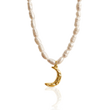 Daya Freshwater Pearl Gold Necklace with Moon Pendant