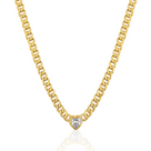 curb style gold necklace with heart pendant