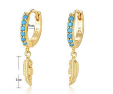 Load image into Gallery viewer, Bezel Set Hoops with Feather Charm in Gold