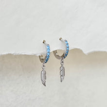 Load image into Gallery viewer, Bezel Set Hoops with Feather Charm in Silver