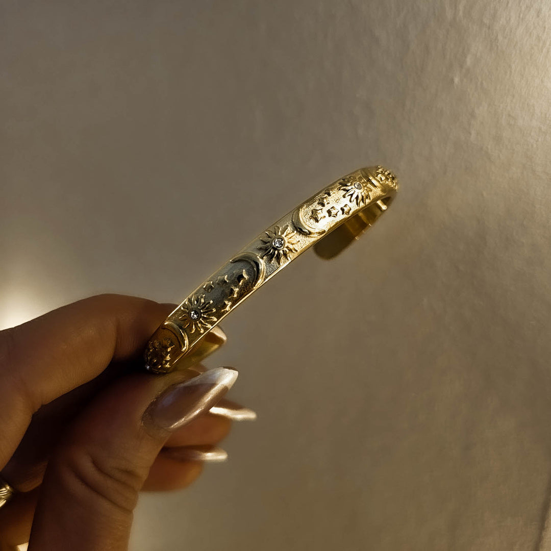 Celestial Gold Bangle - Stars Moon Sun Talisman Spring Summer – DORSYA