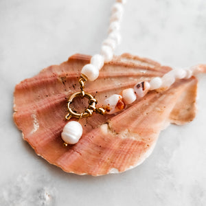 Pearl and Pink Opal Beaded Chocker Necklace