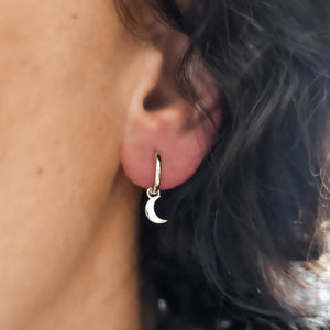 Hoops with Star & Moon Charm in Silver