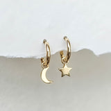 Hoops with Star & Moon Charm in Gold