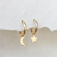 Load image into Gallery viewer, Hoops with Star &amp; Moon Charm in Gold