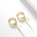 Hoops with Star & Moon Charm in Gold