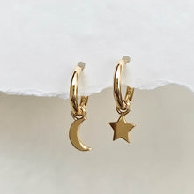 Load image into Gallery viewer, Hoops with Star &amp; Moon Charm in Gold