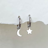 Hoops with Star & Moon Charm in Silver