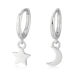 Hoops with Star & Moon Charm in Silver