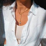 Melody Link Chain - Beaded Lariat Necklace with Labradorite