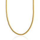 Gold rope style chain necklace on a white background