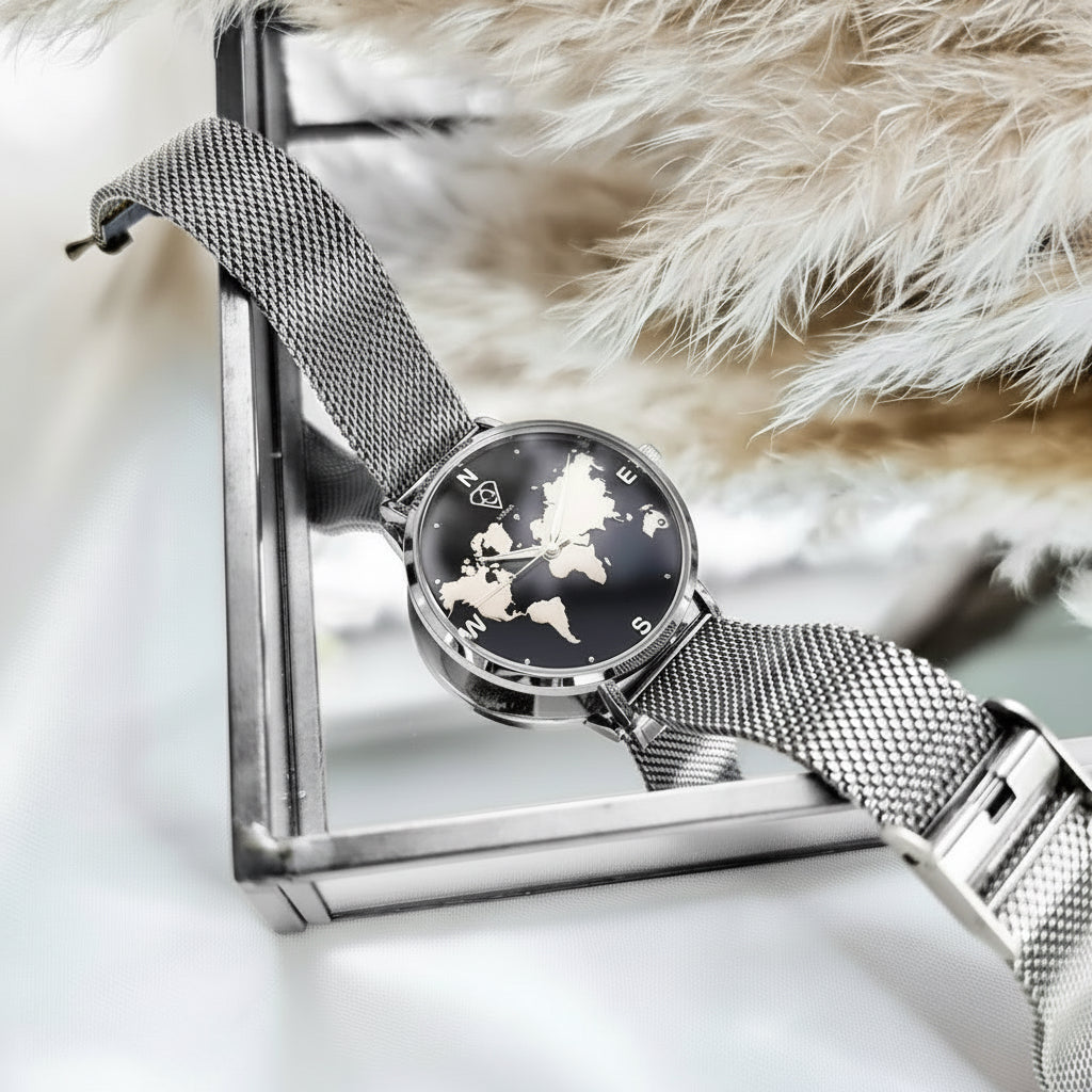 gold watch, ladies watch, world map watch -dorsya