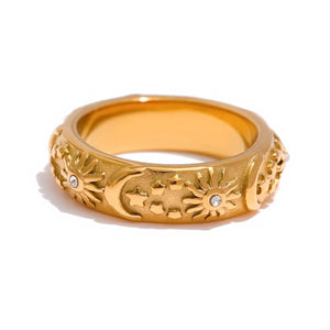 Gold Ring with Celestial Motifs: Sun, Moon, and Stars | Exquisite Jewellery Inspired by the Cosmos | Dorsya