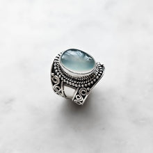 Load image into Gallery viewer, chalcedony ring, boho rings, handcrafted rings, adjustable statement ring, silver ring, stamenet ring, gemstone ring by dorsya
