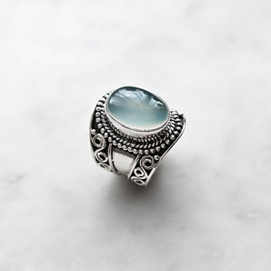 chalcedony ring, boho rings, handcrafted rings, adjustable statement ring, silver ring, stamenet ring, gemstone ring by dorsya