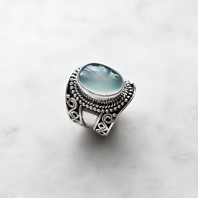 chalcedony ring, boho rings, handcrafted rings, adjustable statement ring, silver ring, stamenet ring, gemstone ring by dorsya