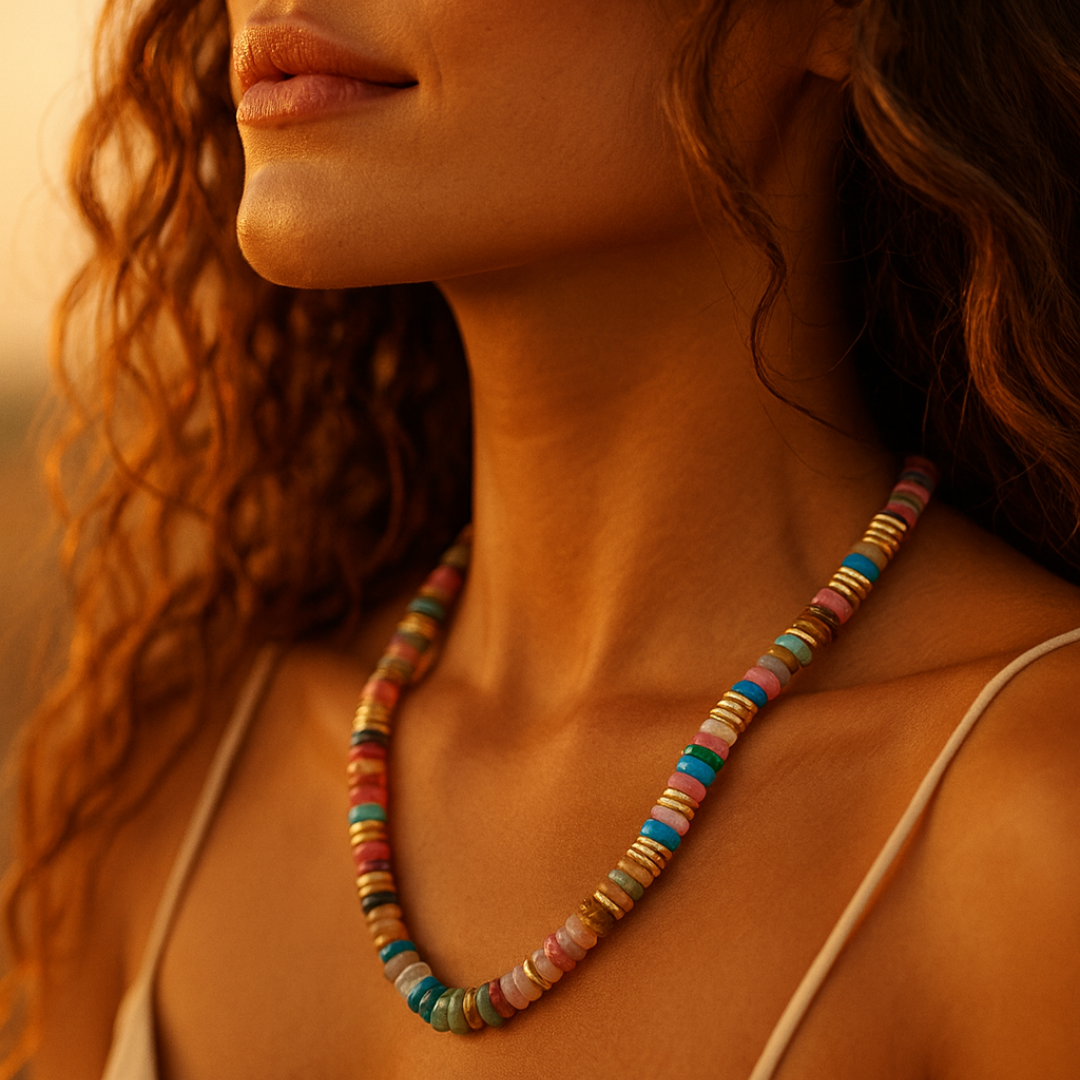 Handcrafted natural gemstone beaded necklace - colourful autumn jewellery