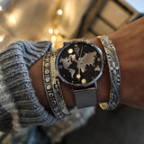 Selene Silver World Map Watch