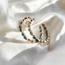 Load image into Gallery viewer, Delphine Large Gold Hoops with Blue Enamel