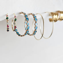 Load image into Gallery viewer, Delphine Large Gold Hoops with Blue Enamel