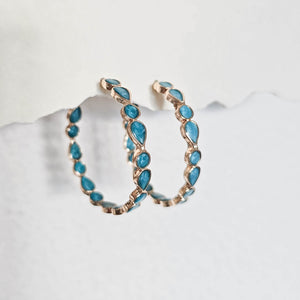Delphine Large Gold Hoops with Blue Enamel