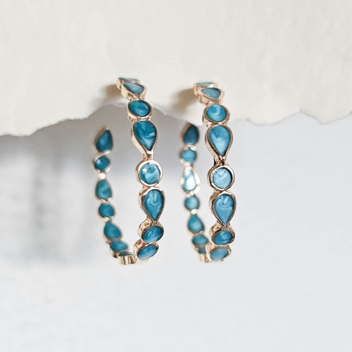 Delphine Large Gold Hoops with Blue Enamel