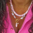 gemstone necklace for women — rose quartz, aquamarine & amazonite beads blended in a beaded necklace for layering