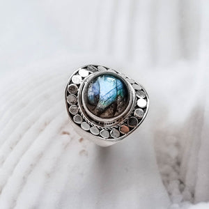 labradorite ring, silver ring, statement ring, silver boho ring - dorsya