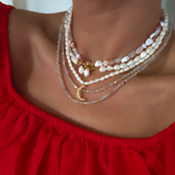 Daya Freshwater Pearl Gold Necklace with Moon Pendant