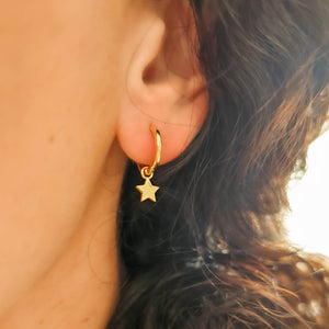Hoops with Star & Moon Charm in Gold