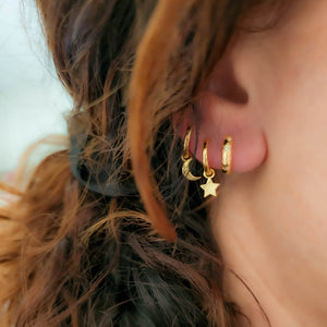 Hoops with Star & Moon Charm in Gold